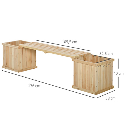 Garden bench with double plantings, natural finish