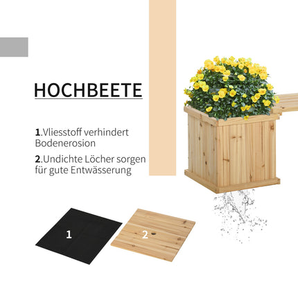 Garden bench with double plantings, natural finish