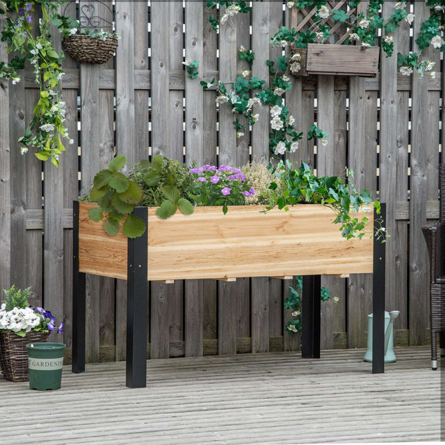 Large garden bed in wood and steel, 120x60x74 cm, natural