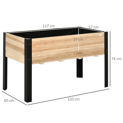 Large garden bed in wood and steel, 120x60x74 cm, natural