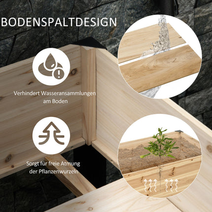 Large garden bed in wood and steel, 120x60x74 cm, natural