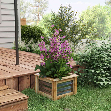 Raised metal flower bed with wooden frame, 45x45x30 cm