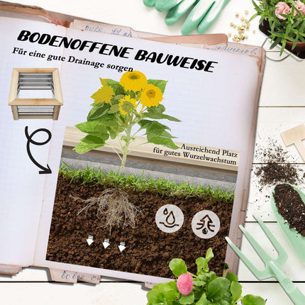 Raised metal flower bed with wooden frame, 45x45x30 cm