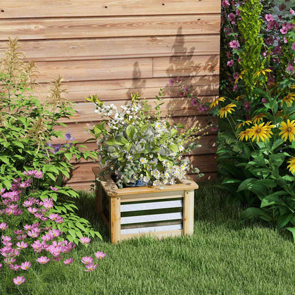 Raised metal flower bed with wooden frame, 45x45x30 cm
