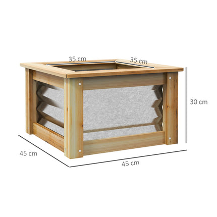 Raised metal flower bed with wooden frame, 45x45x30 cm