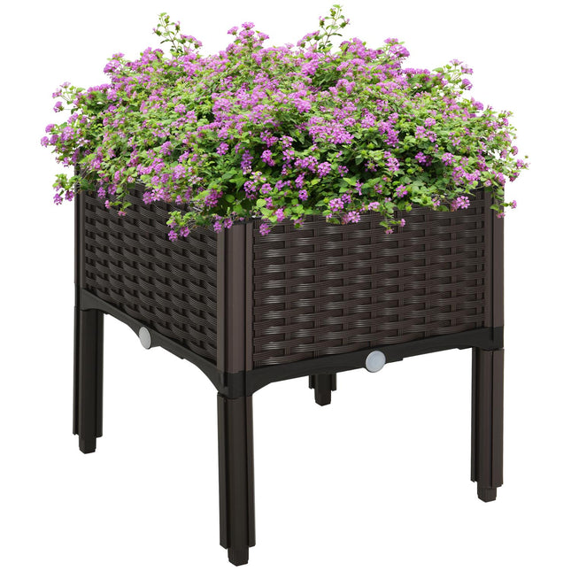 Raised bed pot with drainage, Rattan look, 40x40x44 cm