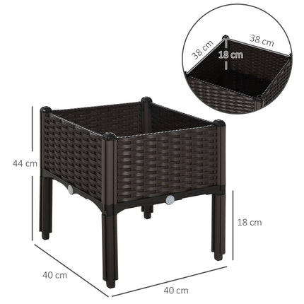 Raised bed pot with drainage, Rattan look, 40x40x44 cm