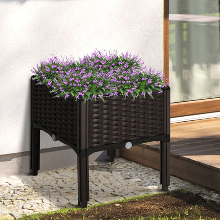 Raised bed pot with drainage, Rattan look, 40x40x44 cm