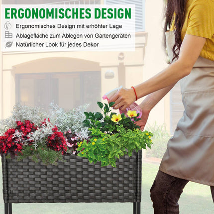 Brown Rattan Raised Garden Bed With Shelf, 70x30x72 Cm