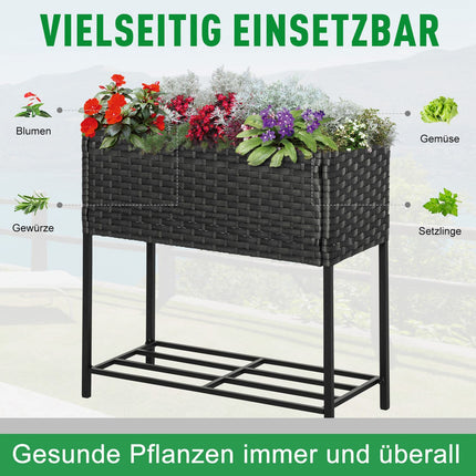 Brown Rattan Raised Garden Bed With Shelf, 70x30x72 Cm