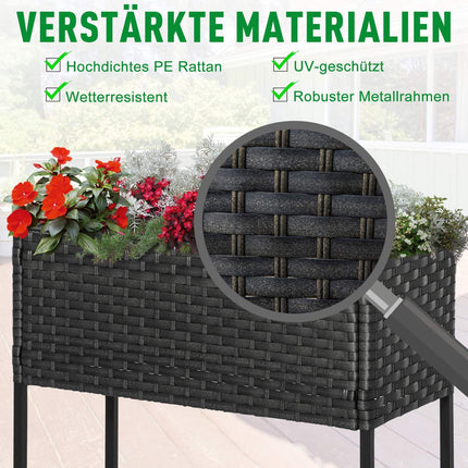 Brown Rattan Raised Garden Bed With Shelf, 70x30x72 Cm