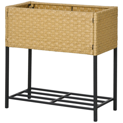 Raised garden pot in poly rattan with shelf, sand, 70x30x72 cm