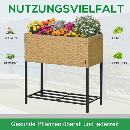 Raised garden pot in poly rattan with shelf, sand, 70x30x72 cm