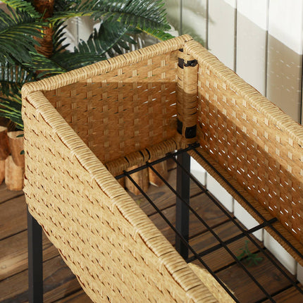 Raised garden pot in poly rattan with shelf, sand, 70x30x72 cm