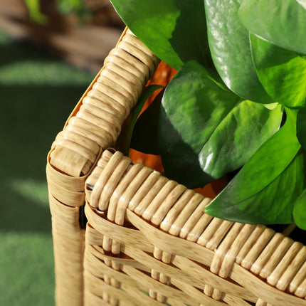 Raised garden pot in poly rattan with shelf, sand, 70x30x72 cm
