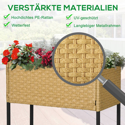 Raised garden pot in poly rattan with shelf, sand, 70x30x72 cm