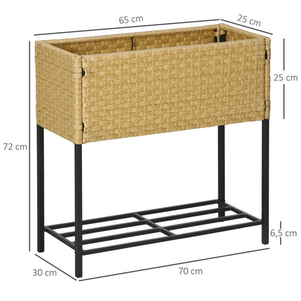 Raised garden pot in poly rattan with shelf, sand, 70x30x72 cm