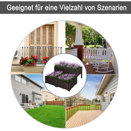Rattan raised bed pot with drainage, brown, 40x40x44 cm