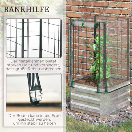 Raised garden bed set with cover & trellis for vines, 53x53x90cm