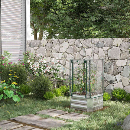 Raised garden bed set with cover & trellis for vines, 53x53x90cm