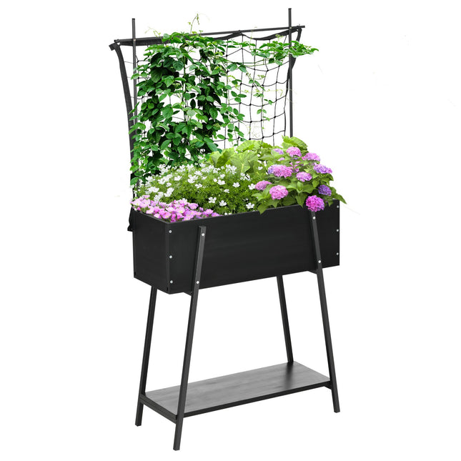 Weatherproof raised bed trellis, solid wood shelf 89X34X168Cm