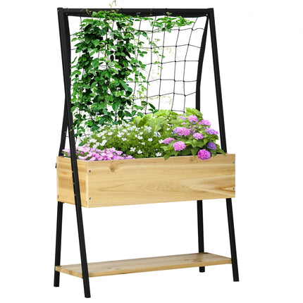 Raised bed trellis with shelf, lined, 80x30x128cm