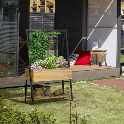 Raised bed trellis with shelf, lined, 80x30x128cm