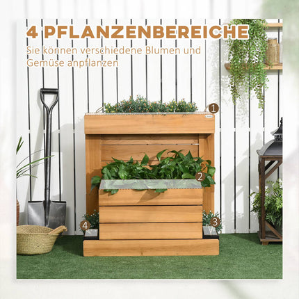 Raised garden bed with self-watering boxes, wood, brown