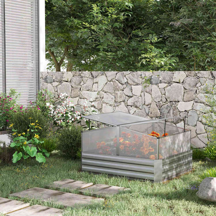 Raised garden bed with roof hatches, silver, 126x107x67.5 cm