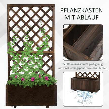 Raised wooden bed and trellis for climbing plants, 72.5x31.5x149.5 cm