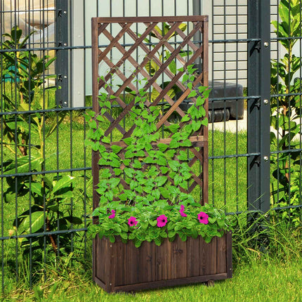 Raised wooden bed and trellis for climbing plants, 72.5x31.5x149.5 cm