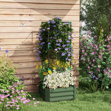 Raised bed in galvanized steel with trellis - Green garden pot