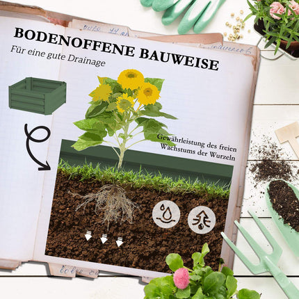 Raised bed in galvanized steel with trellis - Green garden pot
