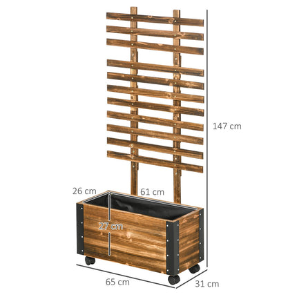 Raised bed pot with wheels & trellis, 65x31x147 cm