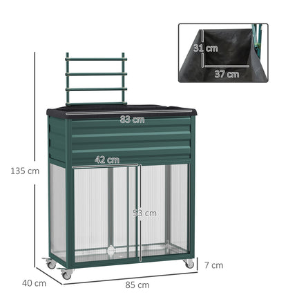 Raised bed with trellis, wheels and shelf - galvanized steel, 85x40x135cm