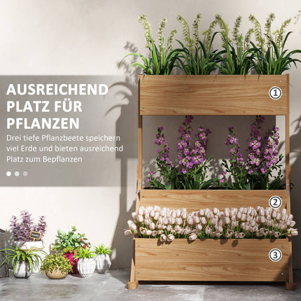 Raised bed in wood in 3 levels with lining for garden