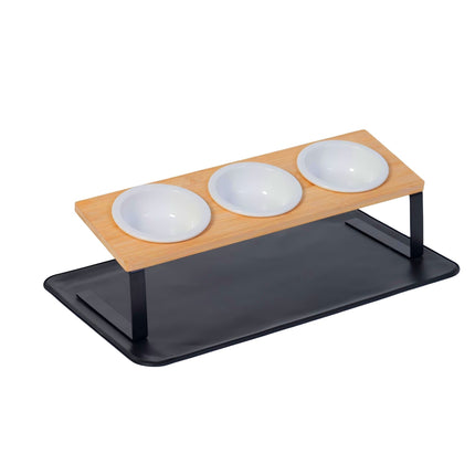 Raised Cat Bowl Set – Bamboo Stand, Ceramic Bowls, Mat