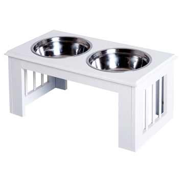 Raised dog food bowl with stainless steel, easy to care for, white