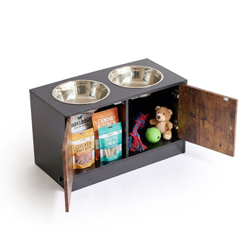 Raised Dog Feeder with Storage, Black – Large Breeds