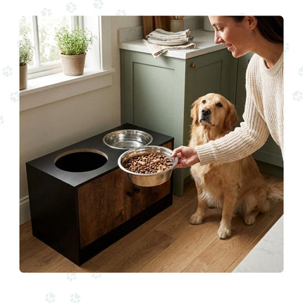 Raised Dog Feeder with Storage, Black – Large Breeds