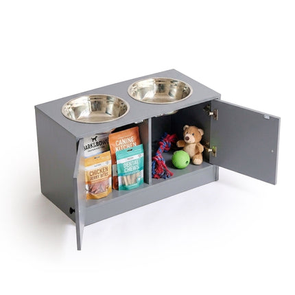 Raised Dog Feeder with Storage, Grey, Large Dogs