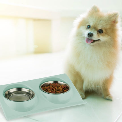 Raised Double Pet Bowl Stand with Food Catcher Rim