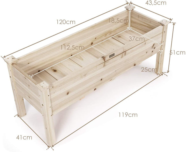 Raised Garden Bed, Cedar Wood, 120x43.5x51 cm, 5 Drainage Holes