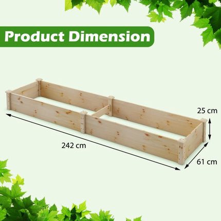 Raised Garden Bed, Fir Wood, 240x60x25 cm, Open Base