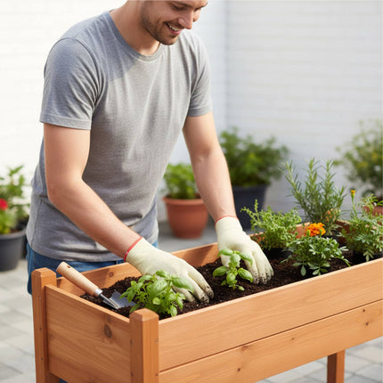Raised Garden Bed, Fir Wood Balcony Planter With Liner