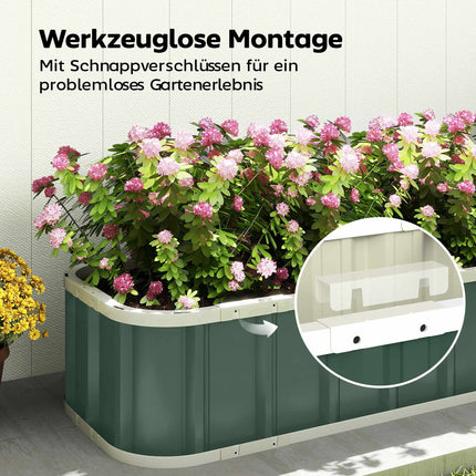 Raised Garden Bed, Galvanized Steel, Light Green, 136x52x31 cm