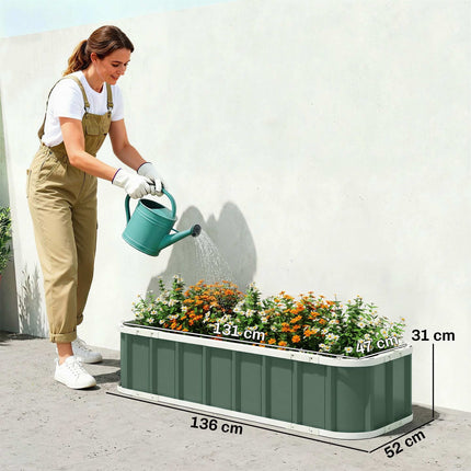 Raised Garden Bed, Galvanized Steel, Light Green, 136x52x31 cm