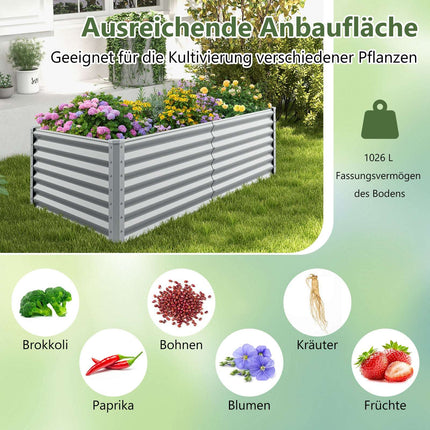 Raised Garden Bed, Metal, 180x95x60 cm, Open Bottom