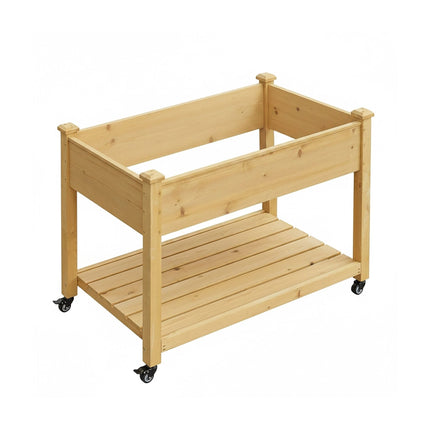 Raised Garden Bed On Wheels With Shelf, Locking Brakes