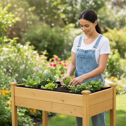 Raised Garden Bed On Wheels With Shelf, Locking Brakes